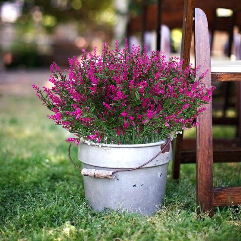 ArtBloom 8 Bundles Outdoor Artificial Lavender Fake Flowers UV Resistant Shrubs, Faux Plastic Greenery for Indoor Outside Hanging Plants Garden Porch Window Box Home Wedding Farmhouse Decor (Fuchsia) - Image 3